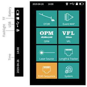 1310/1550nm SM نطاق الاختبار 5m-60Km ميني OTDR 9 في 1 اختبار مع APC UPC SC / FC / ST / LC محول 1