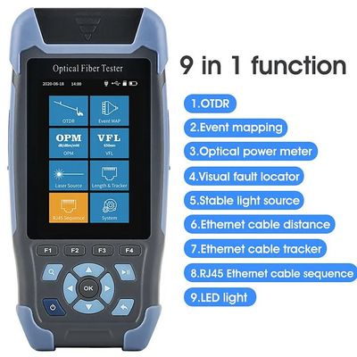 1310/1550nm SM نطاق الاختبار 5m-60Km ميني OTDR 9 في 1 اختبار مع APC UPC SC / FC / ST / LC محول