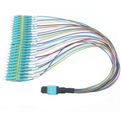 كابل الحزام MPO 12 ألياف fanout LC PC أسلاك ملونة MM OM3 MM 8F 12F 24F LSZH MPO MTP سلك التصحيح الضوئي بالألياف