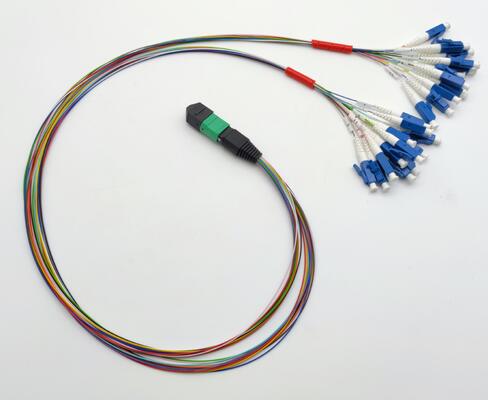 كابل الحزام MPO 12 ألياف fanout LC PC أسلاك ملونة MM OM3 MM 8F 12F 24F LSZH MPO MTP سلك التصحيح الضوئي بالألياف